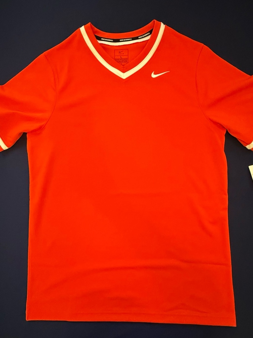 Nike Orange V-Neck Performance Tee with White Trim